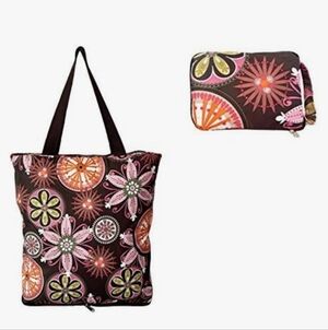 Floral Patterned Tote Bag - Brown and Pink